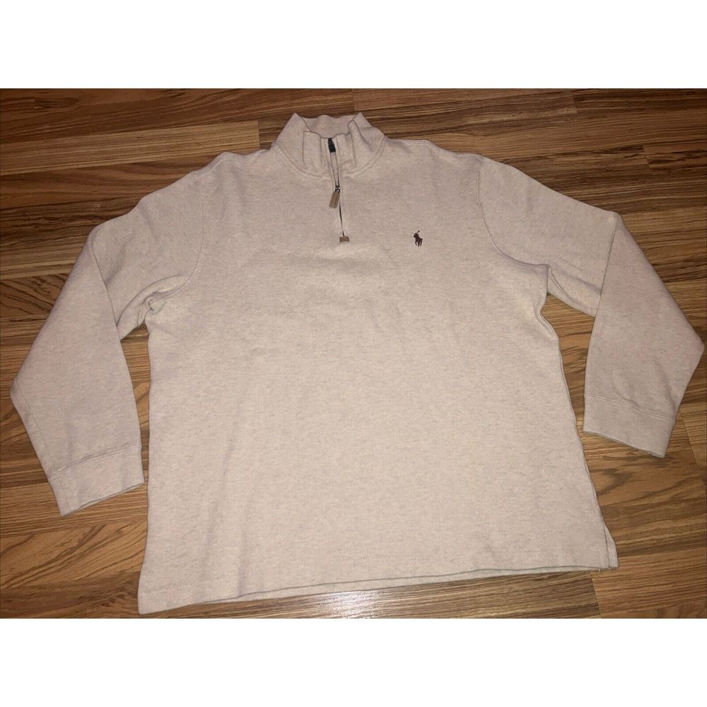 Polo by Ralph Lauren Mens 1/4 Zip Pullover Fleece Sweater Sz.xL Beige , Logo